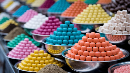 Colorful Indian Candies and Sweets: Vibrant Street Market Food Display