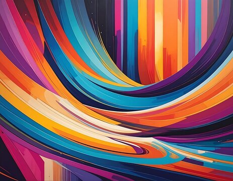 Flowing, vibrant, colorful, abstract digital art of curving ribbons