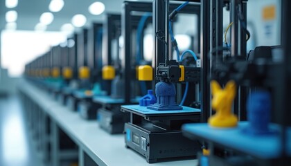 Many 3D printers create plastic objects in a factory. Machines build models layer by layer using filament. This rapid tech makes prototypes and custom parts.