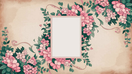 Elegant Pink and White Floral Frame: Beautiful Blank Border Design