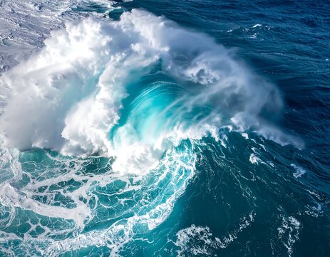 Large ocean wave cresting with foamy white water and aqua depths