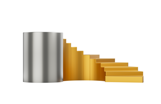 Golden staircase with silver accent, perfect for product shoots and displays. 3d Illustration