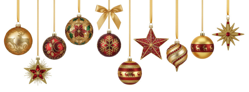 Christmas Hanging Ornaments and Decorative Baubles on Transparent Background