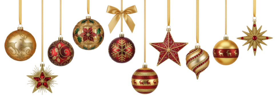 Christmas Hanging Ornaments and Decorative Baubles on Transparent Background
