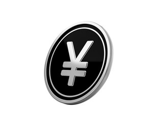 Obraz premium Elegant 3D render of a silver Japanese Yen currency coin on black.