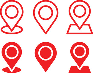 Minimalist logo design, map pin icons, red and white color scheme, curvy lines, location markers, simple geometric shapes	minimalist, symbols, vector graphic