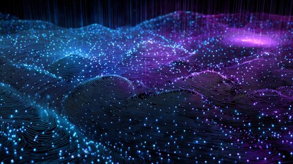 Vibrant Abstract Digital Wave Pattern with Colorful Particles