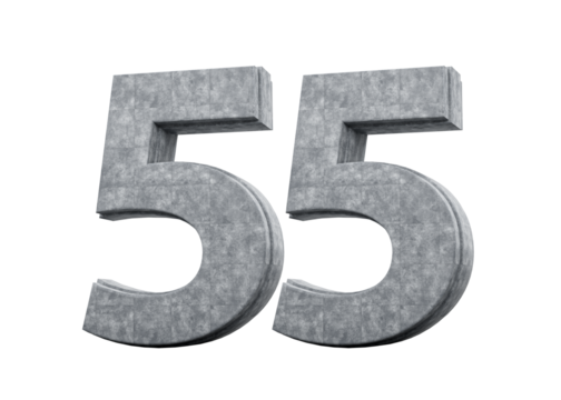 Concrete Number Fifty Five 55 Digit Made Of Grey Concrete Stone White 3d Illustration