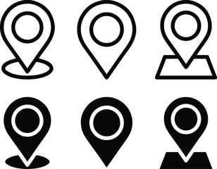 Minimalist logo map pin design, icons, scheme, curvy lines, location markers, simple geometric shapes minimalist, symbols, vector graphic