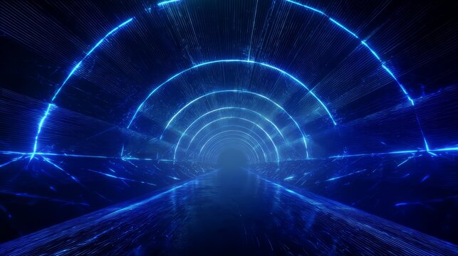 Futuristic blue glowing tunnel with advanced technology elements