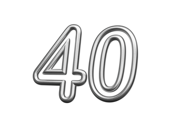 Number Forty 40 Made Of Silver Metallic White Background 3D Illustration