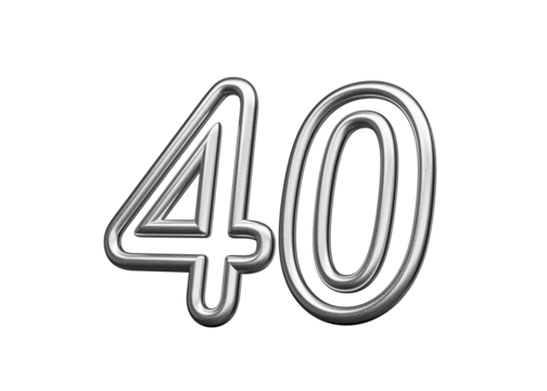 Number Forty 40 Made Of Silver Metallic White Background 3D Illustration