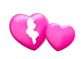 Shiny Pink Hearts With Map Of Tunisia 3d Illustration