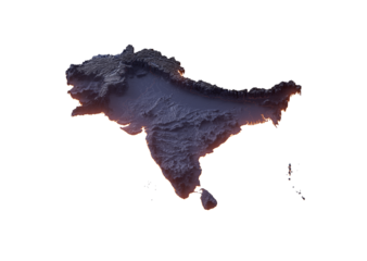 Illuminated Subcontinent Data Map Highlighting Geographical Features Neon Glow Light 3D Illustration
