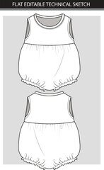 Baby Romper Flat Technical Sketch  Front and Back Views