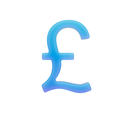 Vibrant blue 3D Pound sterling currency symbol representing finance. 3d illustration