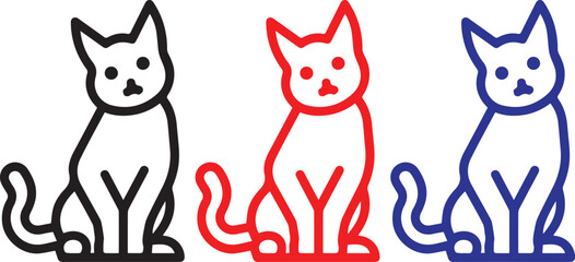 cat art, line art, minimalist, vector style, colorful, red, blue, black and white