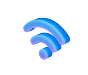 Glowing 3D Wi-Fi symbol representing modern wireless internet connectivity. 3d illustration