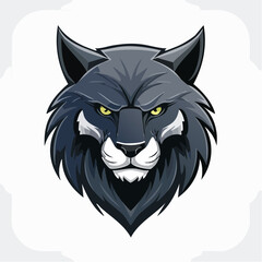 Obraz premium Vector illustration of wolf head with yellow eyes in aggressive style 
