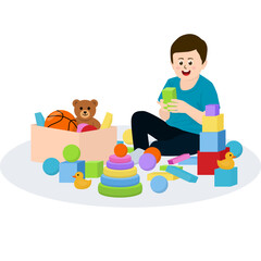 Cute Kid Playing Illustration