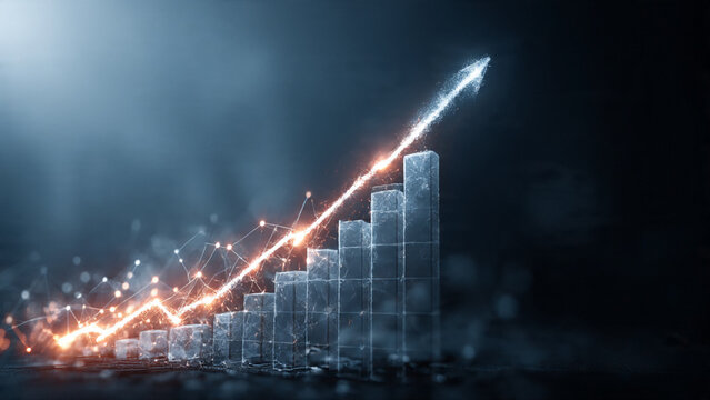 Abstract Digital Rising Bar Chart with Spark Effects – Technology Driven Growth - Powered by Adobe