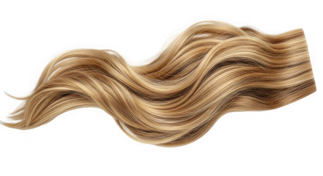 Wavy blonde hair with highlights isolated on transparent background