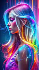 Colorful Neon Girl Side View 