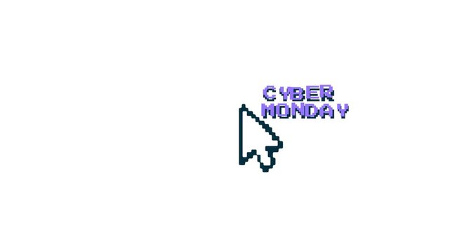 CYBER MONDAY pixel art mouse cursor click animation isolated on white background for online sale.