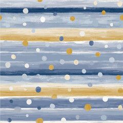 Seamless pattern of hand-painted horizontal stripes and polka dots