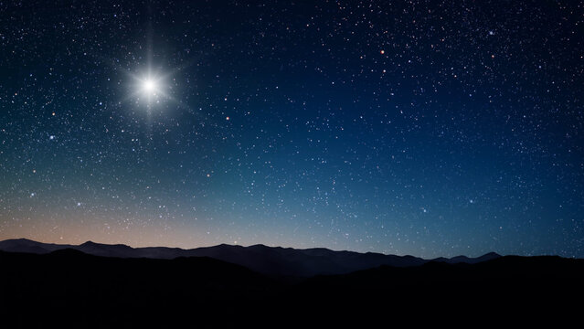 night Christmas panorama with a star in the sky - Powered by Adobe