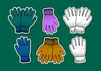 Collection of HandDrawn Work Gloves Stickers