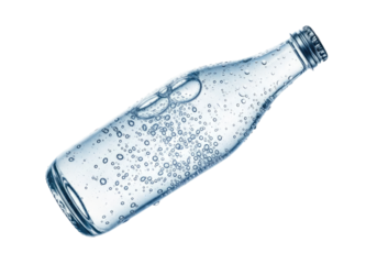 Clear Glass Bottle with Bubbles Isolated on White.