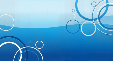 A vibrant blue abstract background featuring numerous white and blue circles and a gentle wavy line, creating a dynamic visual effect.