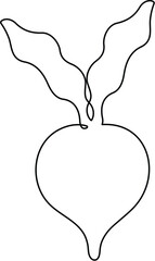 Minimalist Continuous Line Drawing of Beetroot with Leaves. 