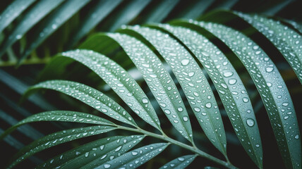 Fresh Green Leaves with Water Droplets: High-Detail Nature Macro Wallpaper