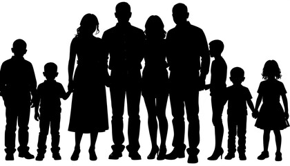 A silhouetted family stands together, hands joined, against a white background. Parents with children