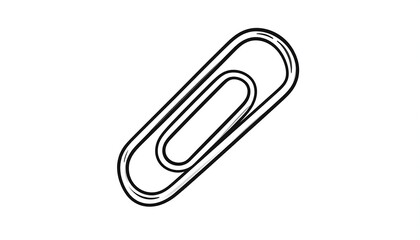 Obraz premium A simple black-outlined drawing of a metal paperclip, isolated on a white background, angled to the upper-right