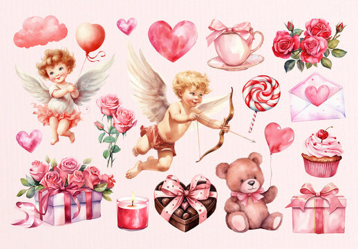 Romantic Cherubs With Gifts Design Set