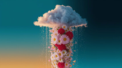 Cloud of Flowers Raining Petals: Beautiful Digital Art Wallpaper