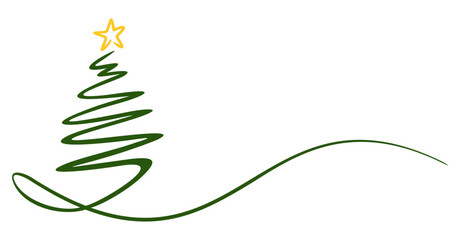 Minimalist continuous line drawing of Christmas tree 
line art isolated on white background, 
Spiral Xmas pine tree with star