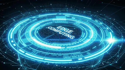 Edge computing networks holographic circular ring blue glow digital interface hologram globe network wireless data future security innovation advanced technology visualization innovative connectivity - Powered by Adobe