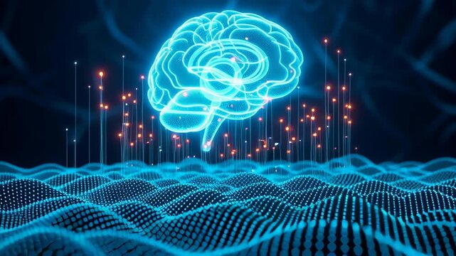 Edgecomputingnetworks artificial intelligence brain hologram glowing digital data wave with network nodes and neural connections evoking innovation and futuristic technology neural network over - Powered by Adobe