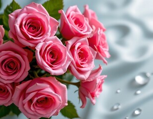 Vibrant Pink Roses with Dewdrop Accents Romantic Setting