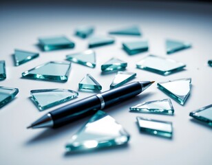 Broken Glass Reflection with Pen White Surface