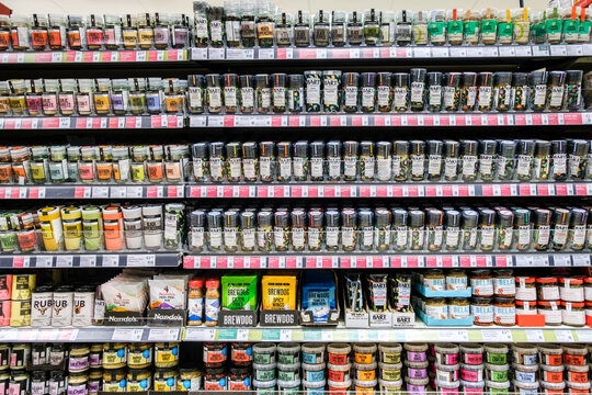 Supermarket Display Of Multiple Cooking Ingredient Spices And Herbs