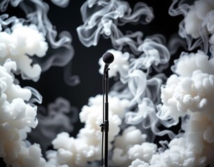 Dramatic Microphone Stand with Smoke Effects Darkness