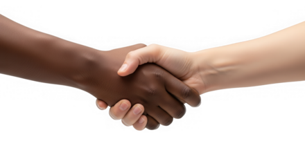 Diverse hands shaking in agreement isolated on transparent background
