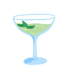 Green mint cocktail isolated on white background. Vector illustration.