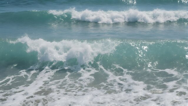 Vibrant Turquoise Ocean Waves with White Foam. Dynamic Blue Sea Water Texture and Natural Movement.
