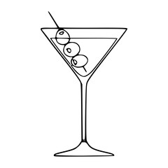 classic martini cocktail outline vector - drink with olives and pick